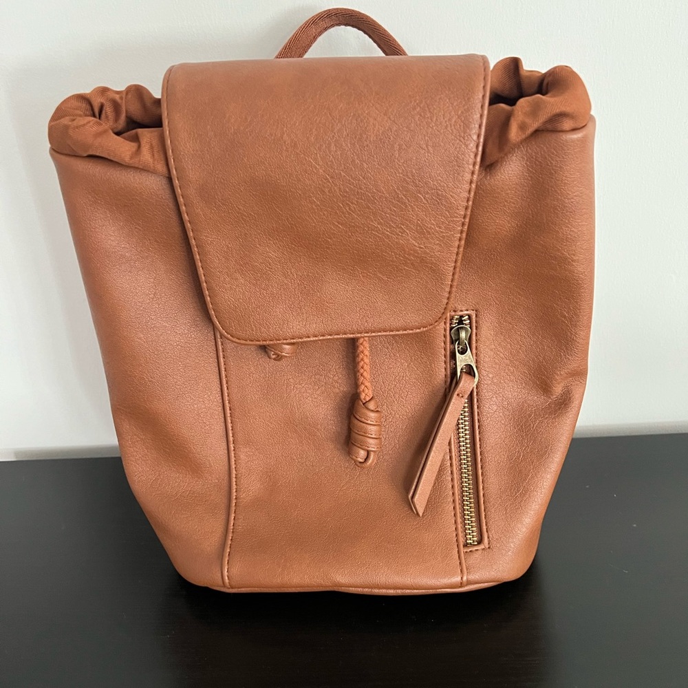 Brown Faux leather backpack with wallet